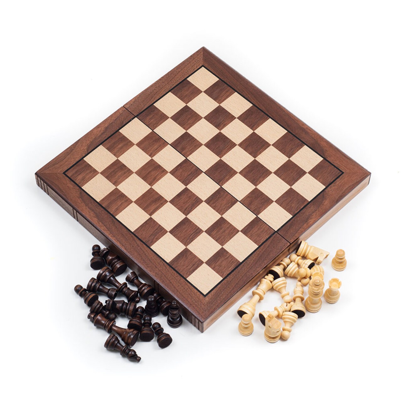 Walnut Chess Board Book Style With Staunton Chessmen 12 Inch Folding Set